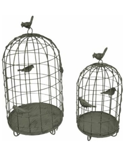 2- Piece Birds on Cages Rustic Metal Decorative Birdcage Set