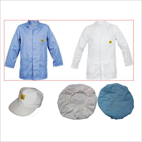 White And Blue Esd Apron & Cap