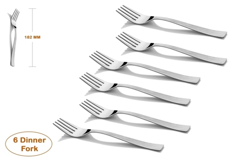 Shapes Alpine Dinner Fork 6 Pcs - Stainless Steel, Silver Finish, Mirror Polish | Thick Stems for Durability, Soft-Curved Edges for Style and Safety