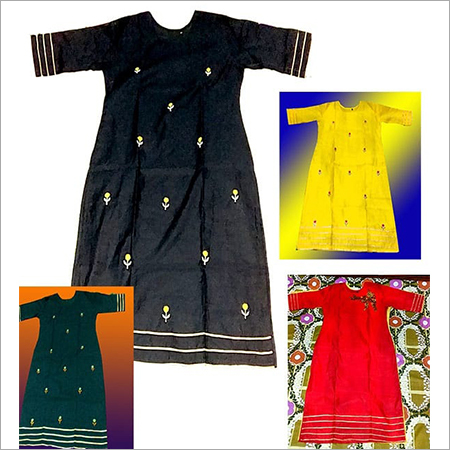 Chanderi Silk Hand Embrodery Worked Long Kurti