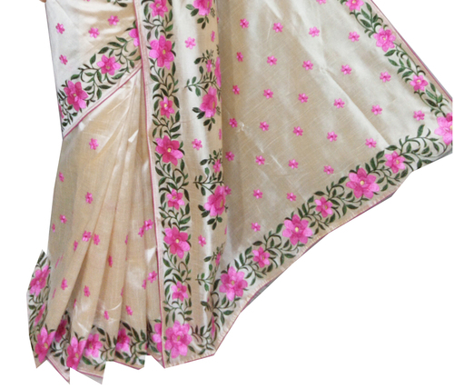 Embroidered Assam Silk Rose Embroidery Saree