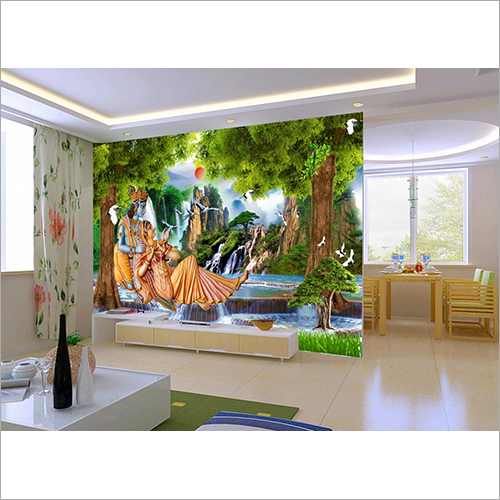 Radha Krishna Customized Wallpaper - HD, PVC, 3D, Nonwoven, Customized Size, 400 GSM to 1mm Thickness | Waterproof, Weather Resistant, Easy to Clean