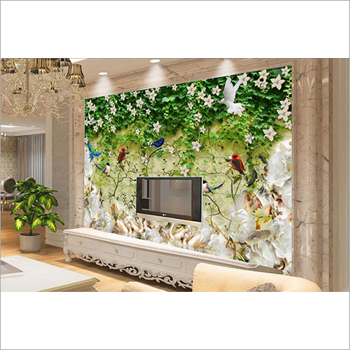 Tree and Birds Customized Wallpaper - HD, PVC, Nonwoven, Customized Size | 400 GSM to 1mm Thickness, Easy Application and Removal, Realistic Nature Design