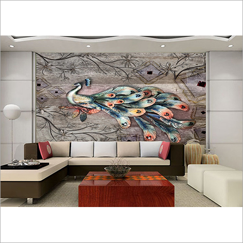 Peacock Print Customized Wallpaper - PVC, Customized Size for Wall Decor | Available in HD, PVC Wax, 3D, Non-Woven, Elegant Colorful Pattern