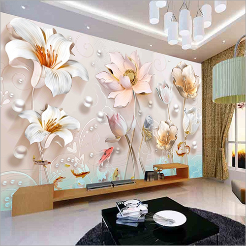 3D Flower Living Room Wallpaper - Nonwoven Texture, 400 gsm to 1mm Thickness | Waterproof, HD PVC Options, Customized Size & Scratch-Free Finish