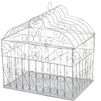 Metal Bridal Birdcage Card Holder - Enamel Metal, 10 Inch Length, White Finish | Modern Arts Style, Bird Theme For Home Decoration