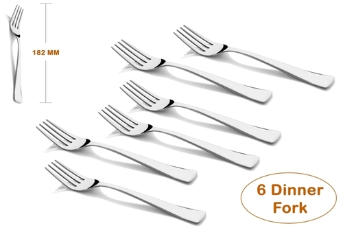 Shapes Artic Dinner Fork 6 Pcs - Stainless Steel, Silver Color , Thick Stems for Durability, Mirror Finish with Elegant Soft-Curved Edges