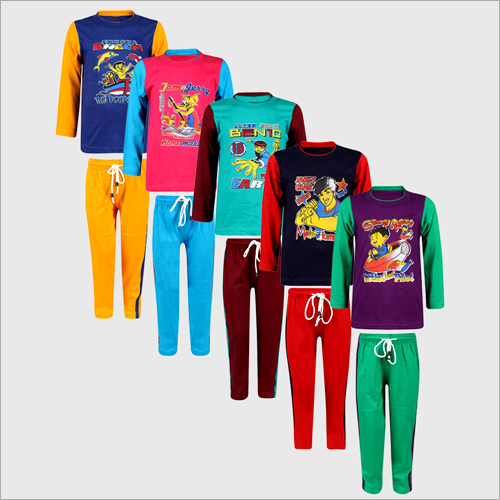 Kids Round Neck T Shirt and Pyjama Set - Cotton, S/M/L Sizes , Available in 5 Colors | Anti Wrinkle, Breathable, Printed Design for All Season and Winter