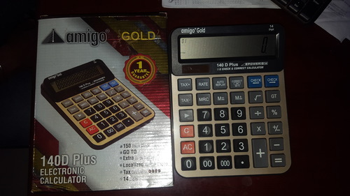 Calculator Amigo Gold 140D Plus - White, Plastic Body | 12 Max Digits Display, Battery Powered, Portable Tax Calculator with 1 Year Warranty