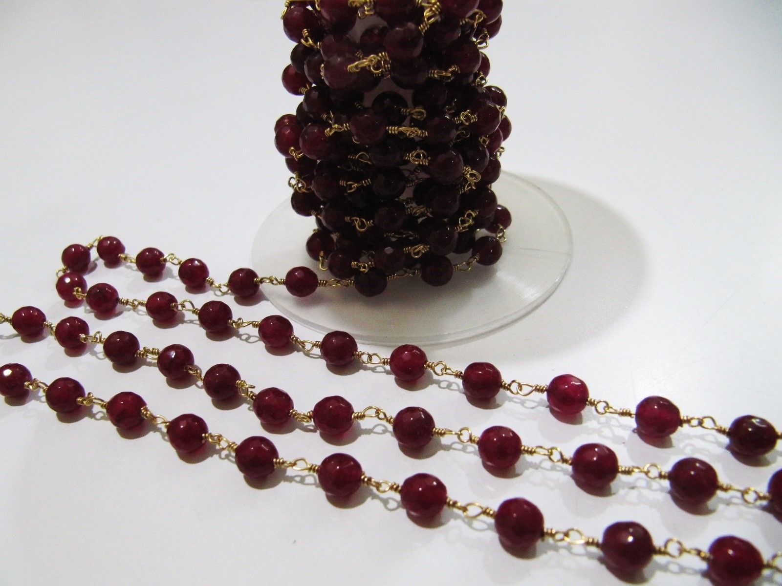 3Feet Natural Ruby Jade Chalcedony Round Beads 6mm Rosary beaded