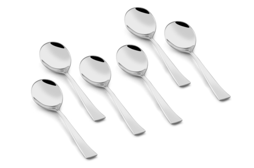 Shapes Artic Soup Spoon 6 Pcs - Stainless Steel, Elegant Silver Finish, Mirror Polished | Durable Thick Stems, Soft-Curved Edges for Safety