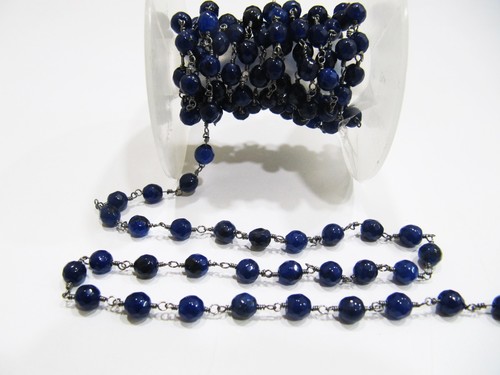 3 Feet Natural Blue Sapphire Jade Round 6mm Rosary Chain