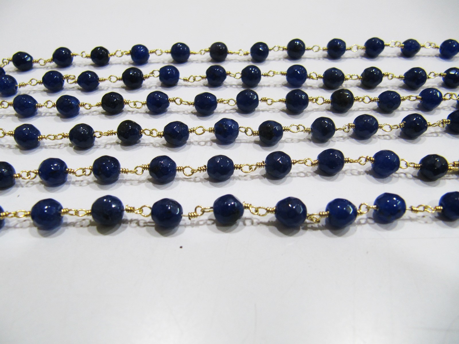 3 Feet Natural Blue Sapphire Jade Round 6mm Rosary Chain