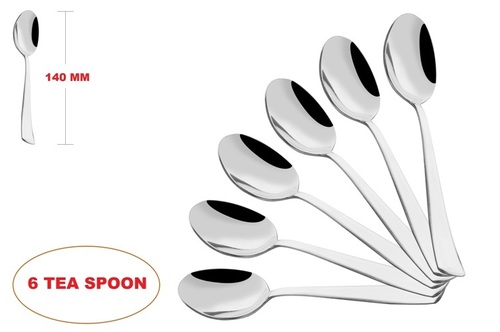 Shapes Artic Tea Spoon 6 Pcs - Stainless Steel, 6-inch Length, Silver Color | Mirrored Finish, Thick Durable Stems, Soft-Curved Edges
