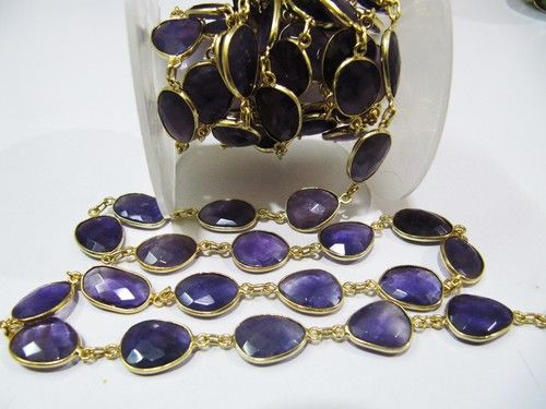 Natural Amethyst Connector Chain Uneven Shape , 12 to 15mm