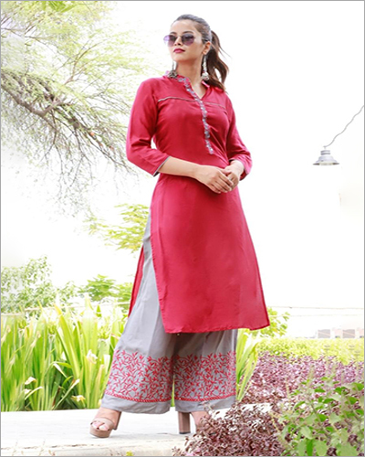 Kurti set with palazzo pants, Women's Fashion, Tops, Other Tops on Carousell