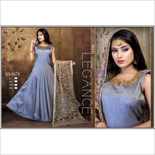 Ladies Sleeveless Anarkali Suit - Grey with Golden Embellishments | Custom Sizes, Washable, Perfect for Spring, Summer, and Winter