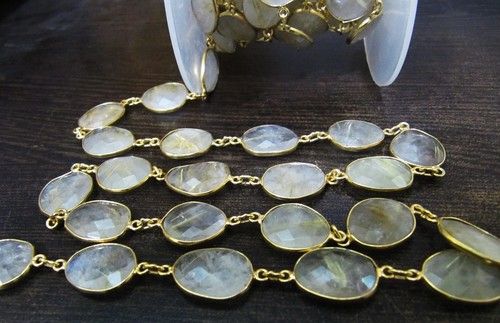 Natural Golden Rutilated Quartz Briolette Connector Chain 14x18mm