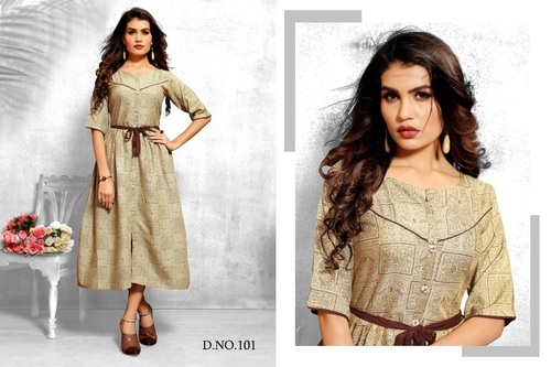 Dry Cleaning Two Tone Rayon Slub Kurtis