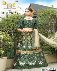 Avalibale In Multicolour Digital Printed Green Lehenga Choli