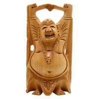 Wood Wooden Happy Mena ( Laughing ) Buddha 15cm