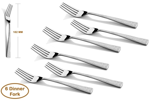 Hammer Stainless Steel Dinner Fork 6 Pcs - Stainless Steel, Silver Color, Mirror Finish | Thick Stems for Durability, Soft-Curved Edges for Safety and Style