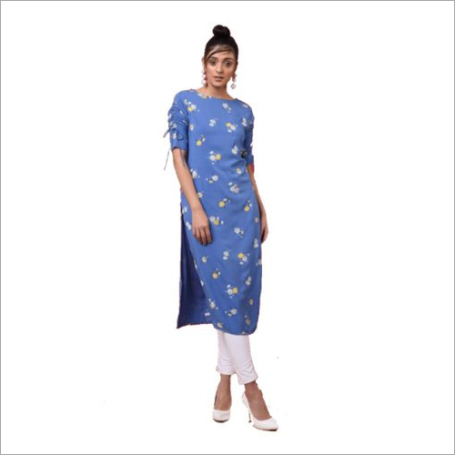 Available In Multicolour Women Solid Straight Printed Rayon Kurtis