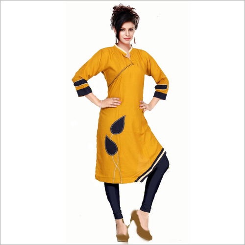 Yellow Designer Anarkali Kurti - Rayon, Size L/XL/XXL, 3/4th Sleeve, Casual Wear | Asymetric Bodice, Quick Dry, Printed Pattern, Trendy Style