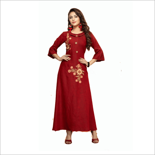 Designer Long Kurti - Stretchable Cotton Blend, Large to XXL Sizes | Multicoloured, Embroidered, Quick Dry, No Fade, Long Sleeve, Ethnic Party Wear