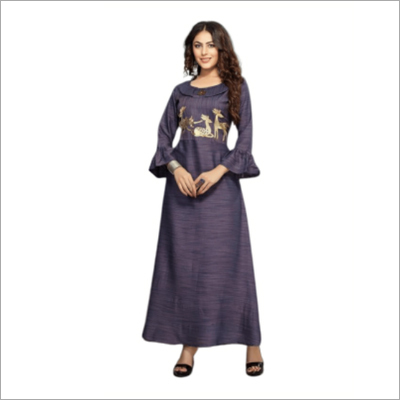 Anarkali Kurti - Rayon Khadi, Ankle Length, Blue Color | 3/4th Sleeve, Party Wear, Multicolor Options, Machine Washable