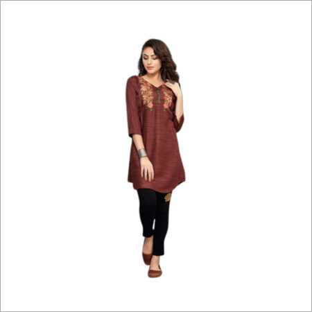 Available In Multicolour Brown Embroidered Tunic Top