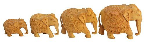 Wooden Hand Carved Elephant Set of 4 Pich