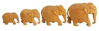 Wooden Handcrafted Elephant Carved Set of 4 Piches - Fine Wood, 3-6 Inch Size, Polished Finish | Religious Theme, Perfect for Home Decoration and Gifting