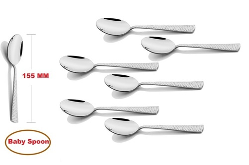 Hammer Stainless Steel Baby Spoon Set - 6 Pcs, Elegant Design with Soft-Curved Edges and Mirror Finish