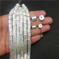 Silver Plated Copper Drum Shape Bead