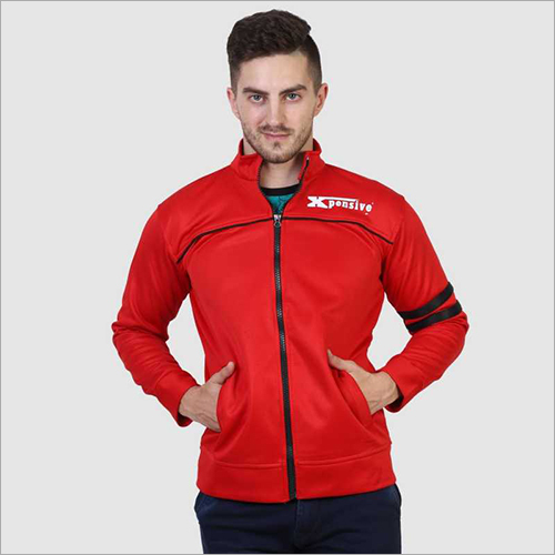 Mens Full Sleeve Red Zipper Jacket