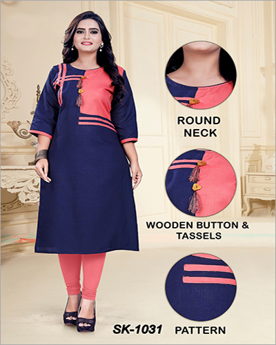 Kurti - Heavy Cotton, Size M-38/L-40/XL-42/XXL-44, Length Upto 44", Washable, 3-4th Sleeve, Available in Various Colors, Plain Pattern, Casual & Ethnic Wear