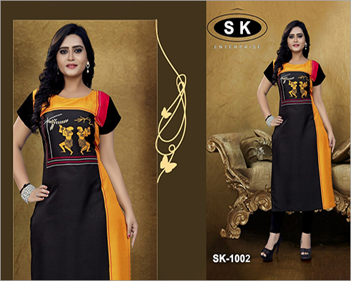 Fancy Crepe Kurti - Soft American Crepe, Upto 44" Length, Available in M, L, XL, XXL, XXXL, Multi-Color, Digital Printed, Short Sleeve, Washable, Simple Style