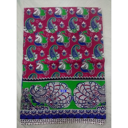 Peacock Print Kalamkari Silk Saree
