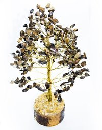 Agate Tiger Eye Stone Tree - Natural Agate Stone, 10 Inch Square, Green Color, Polished Finish | 300g Weight, 300 Decorative Beads