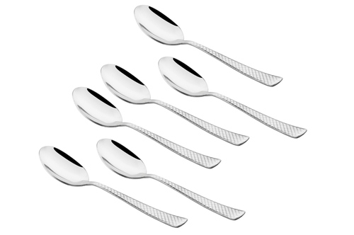 Eon Stainless Steel Dinner Spoon Set - 6 Pcs, Silver Mirror Finish, Elegant Design, Durable Thick Stems, Safe Soft-Curved Edges