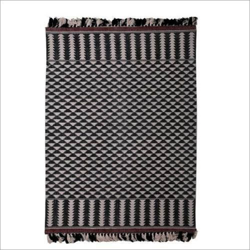 Block Printed Rugs - Cotton Loop Pile, Various Sizes | Antique Black and White, Hand Washable, Anti-Slip Latex Back, Decorative Home Textile