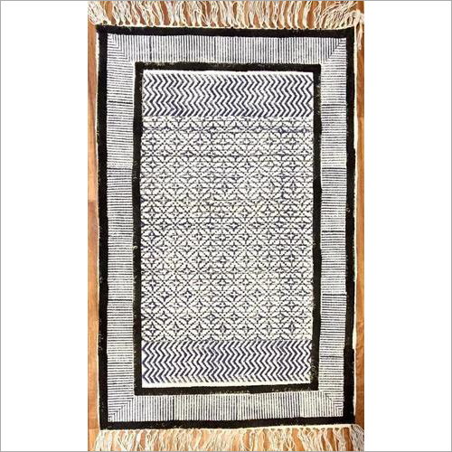 Block Printed Floor Rugs - Handmade Cotton, 54x90 mm, Black and White Antique Design | Anti-Slip Latex Backing, Quick Drying, Hand Washable