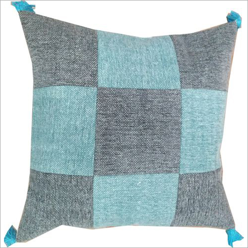Blue And Gray Check Printed Cushion Cover