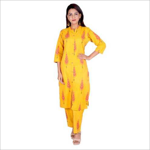 Available In Multicolour Yellow Cotton Kurti Pant Set