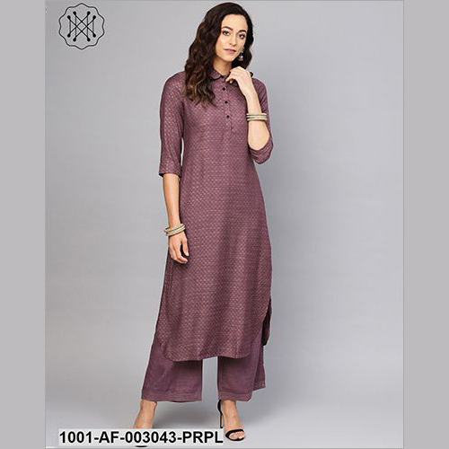 Purple Self Designed Kurta Set