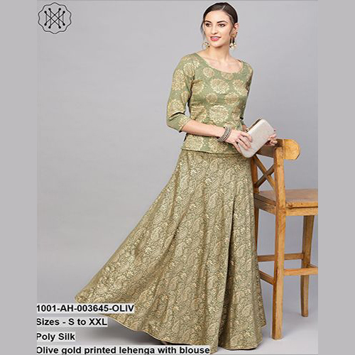 Olive Gold Printed Lehenga With Blouse