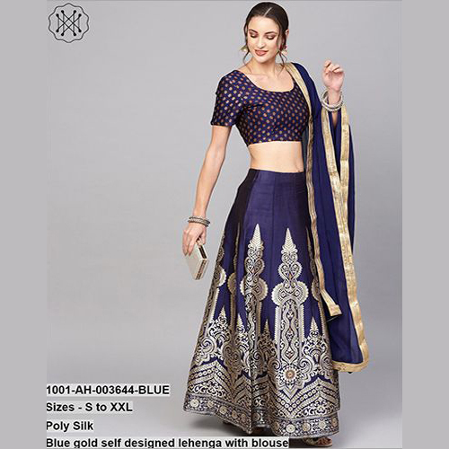 Blue Gold Self Designed Lehenga With Blouse