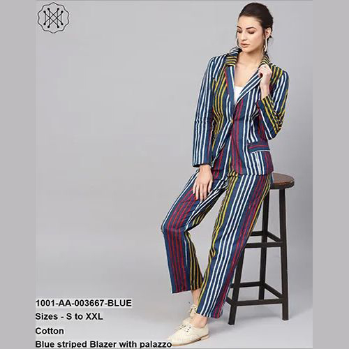 Blue Striped Blazer With Palazzo
