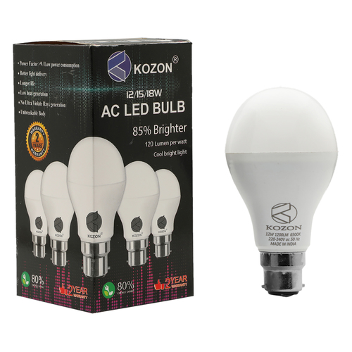 15w LED Bulb - Ceramic Body, Round Shape, IP40 Rating, 220V Input Voltage | VoltSafe Technology, 85% Energy Saving, Long Life, Eco-friendly